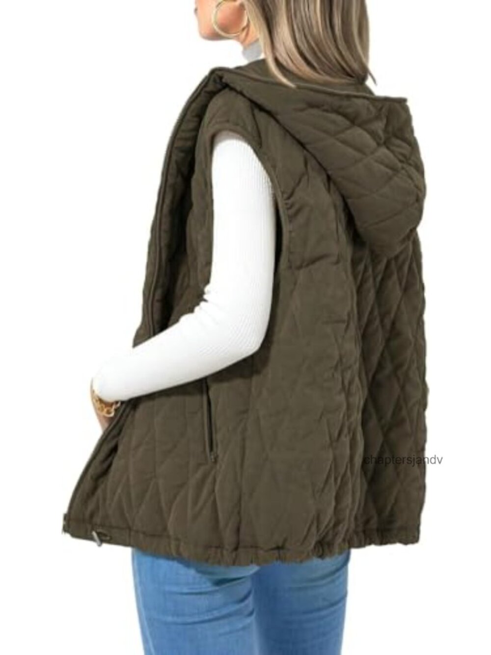 Women Oversized Quilted Puffer Vest Hooded Zip Up Sleeveless Fall Winter